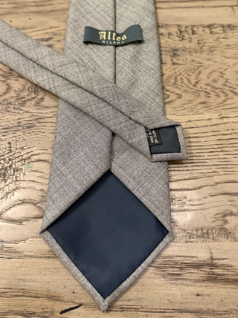 Altea Milano Light Gray Herringbone Slim Tie with Navy Tip